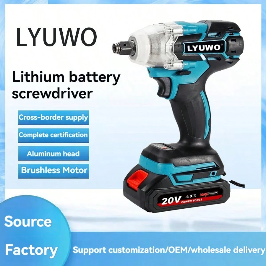 LYUWO Electric Tool, 20V Rechargeable Lithium Battery Electric Wrench, 520N. M High Torque Wrench, Suitable For Small Car Maintenance And Stage Bracket Maintenance. Single 2000mAh High-Capacity Battery, Can Rotate Clockwise Or Counterclockwise, Can Be Equipped With Drill Bit For Drilling, With LED Light, 17cm Sleeve, Adjustable Torque,