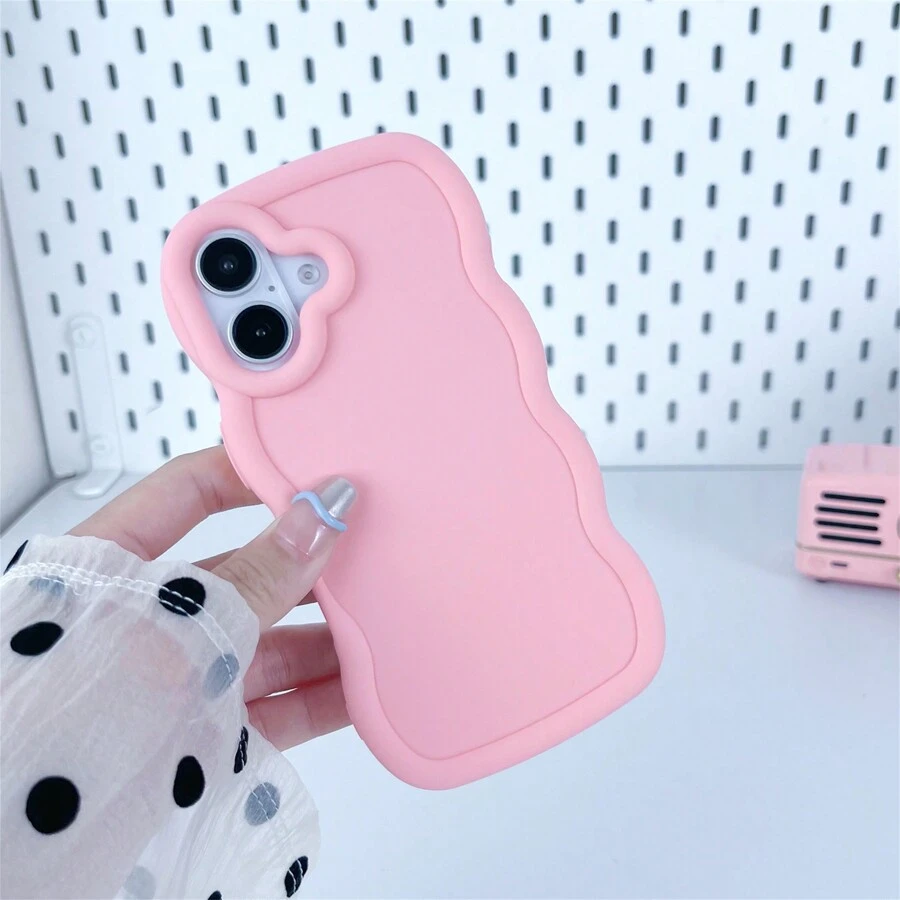 1 pieza Funda de teléfono con textura suave y recubrimiento de caramelo con forma de ola grande compatible con iPhone 16/Galaxy/Redmi/OPPO/OnePlus/Moto/Tecno Spark Go 2024/Infinix, de lujo y cobertura total