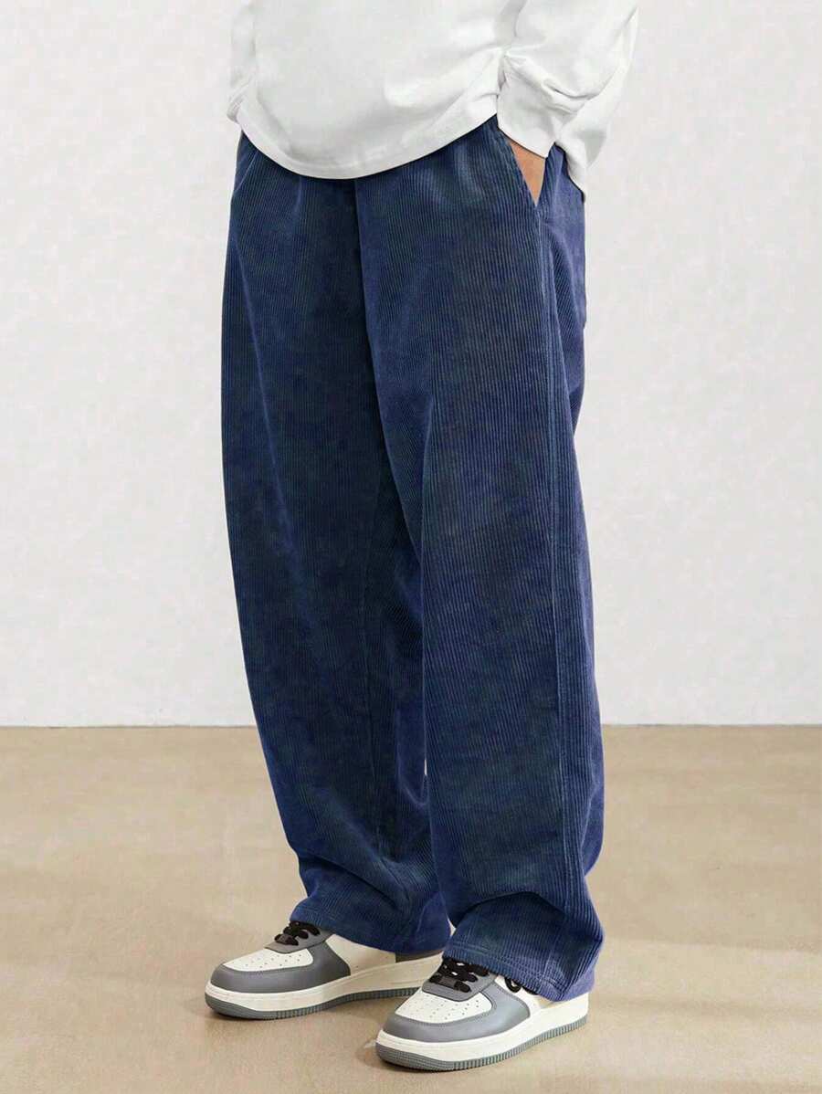 American Corduroy Straight Leg Pants, Loose Casual Trousers For Men