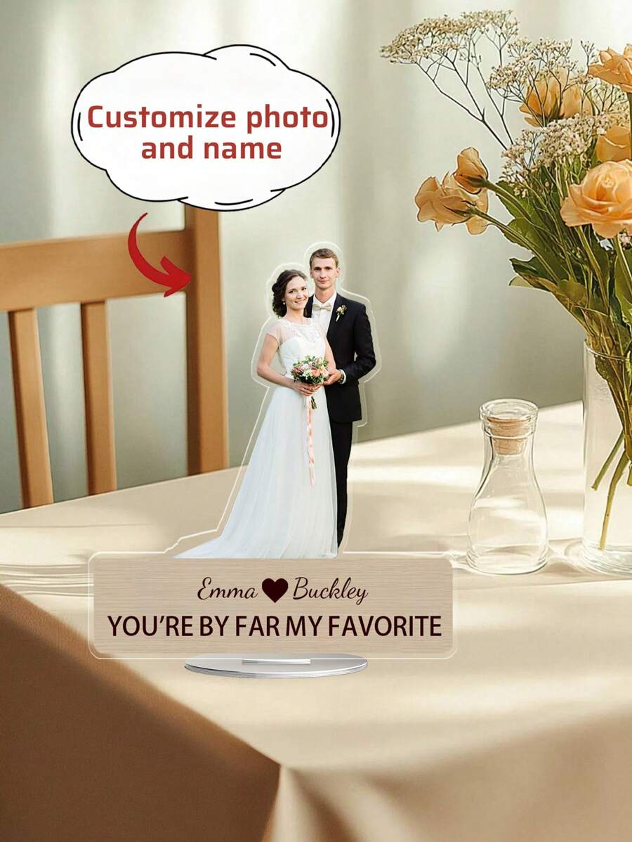 1 pièce Support décoratif en acrylique personnalisé avec base elliptique, disponible en hauteur de 10 cm / 15 cm / 20 cm, photo et texte personnalisés, matériau en acrylique, support en acrylique en forme de cœur, cadeau de mariage, cadeau de la Saint-Valentin, cadeau pour la fête des pères, cadeau pour la fête des mères, cadeau d'anniversaire, cadeau pour papa/maman et la famille, cadeau pour un ami, cadeau pour l'amant
