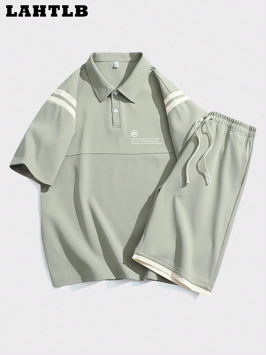Conjunto de Camisa Polo Casual de Verão Masculina Solta