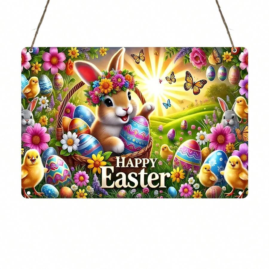 1PC Retro Happy Easter Acrylic Logo - Wielokrotnego użytku Wall Art z kolorowymi króliczkami, jajkami, kurczaczkami i motylami - Idealny dom, bar, kawiarnia, klub, dekoracja akademika - Idealne prezenty, dekoracje wielkanocne, wystrój domu, wystrój pokoju, wystrój ścienny