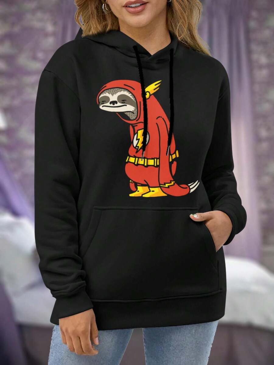 The Neutral Sloth Superhero Funny Cartoon Costume For Women's Hoodies - Animal Red Yellow Relaxed Style