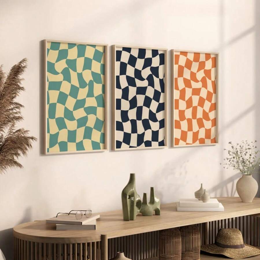 1pc Abstract Geometry Checkerboard Nordic Posters Modern Aesthetics Canvas Painting Wall Arts Living Room Home Decoration No Framed