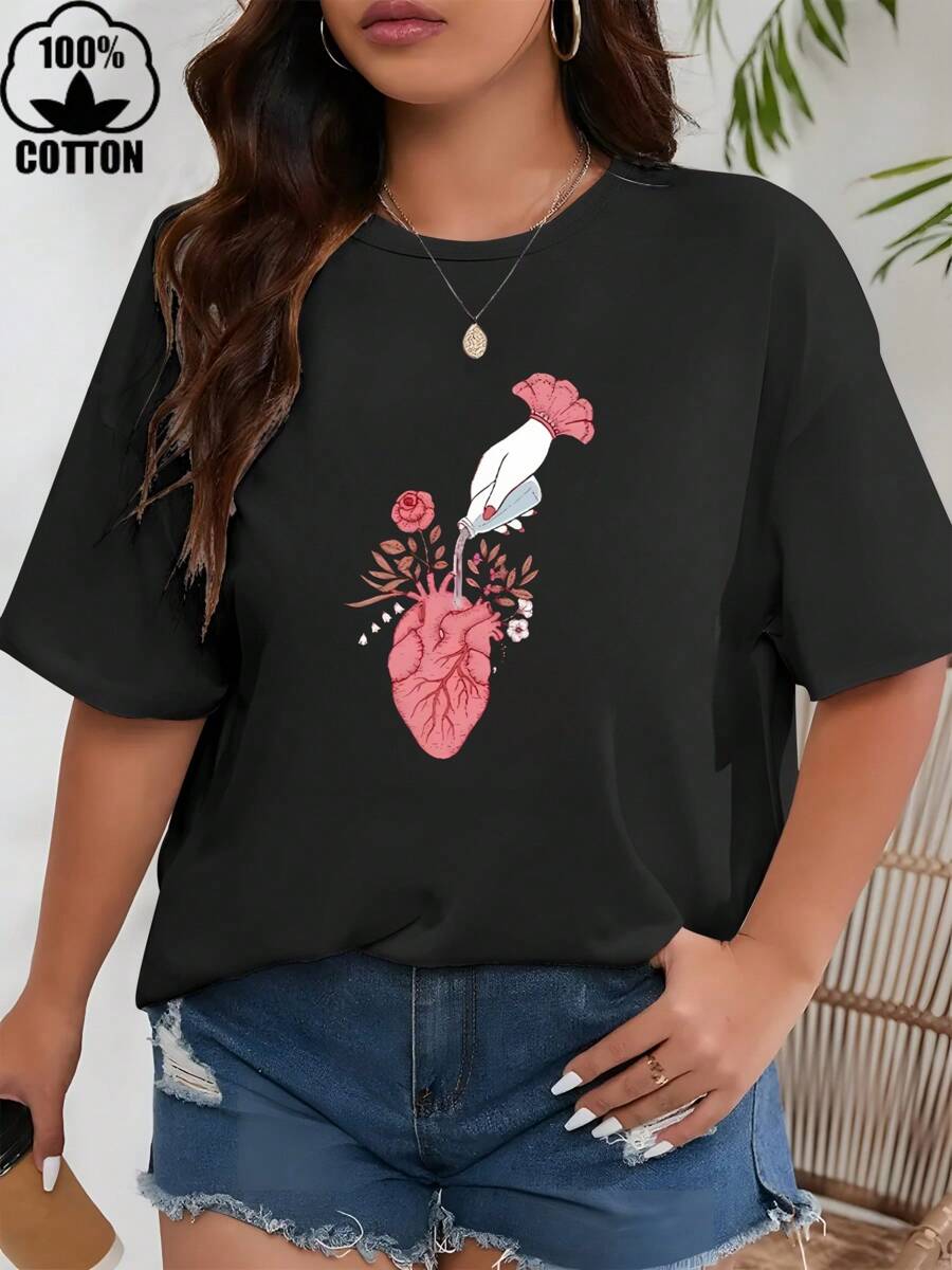 Happy Valentine'S Day Women's Anatomy Human Heart Women Anatomy Clothing Acid Nurse T-Shirt, Women's 220g Round Neck Casual Heavy Pure Cotton T-Shirt (1 PC)