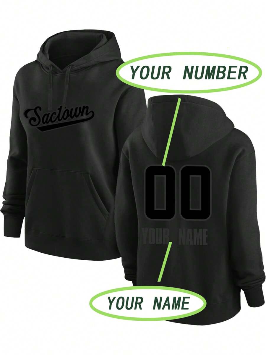 Customizable Name And Number Men's Casual Sportswear Sacramento Black Hooded Sweatshirt Embroidered Outdoor Sports Hoodie Sports Top Customization S-XXL