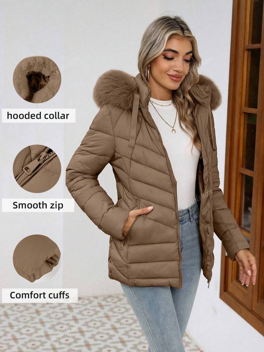 Women's Casual Hooded Padded Jacket With Pockets, Lightweight Padded Coat Warm For Daily Wear