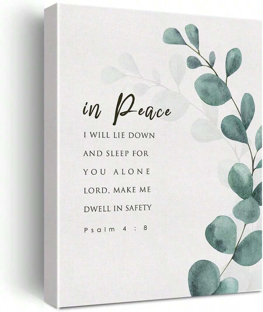 1pc Bible Verse Canvas Print Decor In Peace I Will Lay Me Down To Sleep Psalms Picture Print Craft Canvas Decor Framed Ready To Hang.