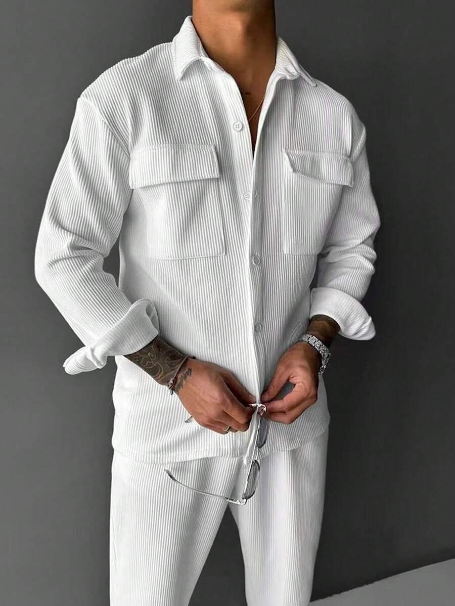 2025 Spring Festival New European & American Style Casual Long Sleeve Shacket, Corduroy Casual Long Sleeve Button-Up Shacket, Classic & Versatile