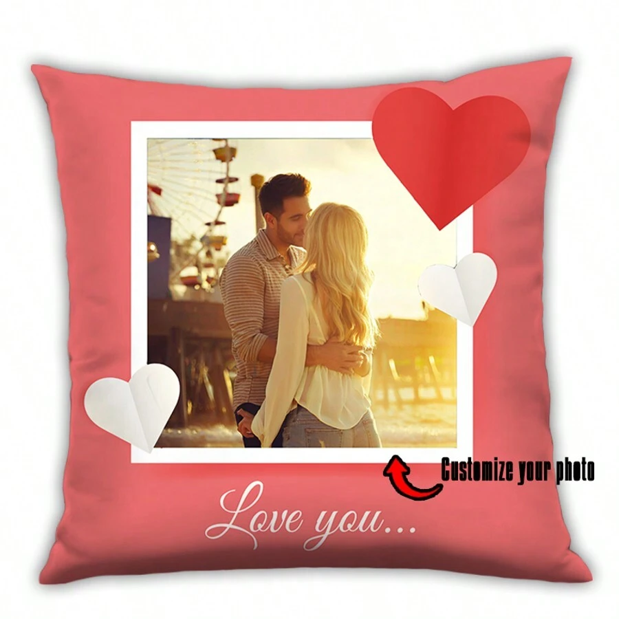 1pc Customized Photo & Text Pillowcase, Personalized Love Memorabilia, Wedding Gift, Polyester, Soft & Comfortable, Zipper Closure, Car Lumbar Pillow, Home Fashion Cushion, Suitable For Sofa, Bedroom, Study, Office, Living Room, Home Decor, Valentine's Day, Chinese New Year Decor, Ideal Valentine's Day Gift, Gift For Loved One
