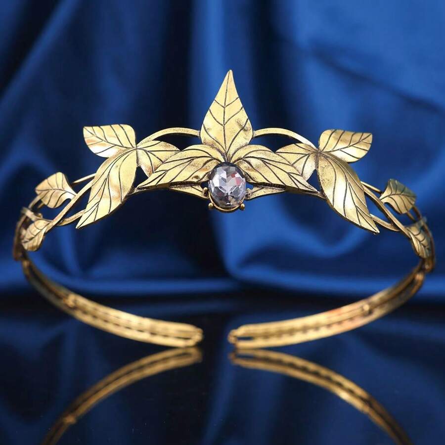 Diadema estilo barroco y retro de diosa griega, corona de boda con rhinestones, aro para el cabello de hoja de aleación, accesorios para el cabello con cristales, disfraz de fiesta y festival, tocado de Halloween