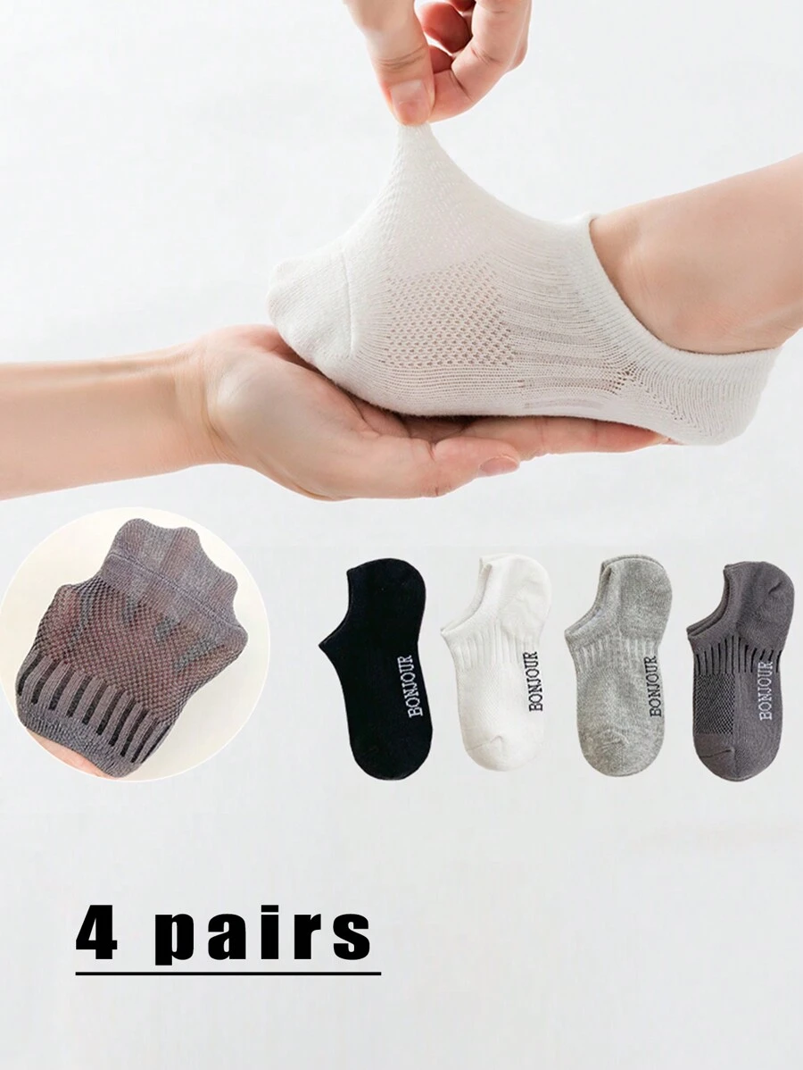 4 Pairs Of 1-16 Year Old Boys And Girls, Spring And Summer, Fashionable And Simple Boat Socks, Mesh Socks, Floor Socks, Suitable For All Types Of Children