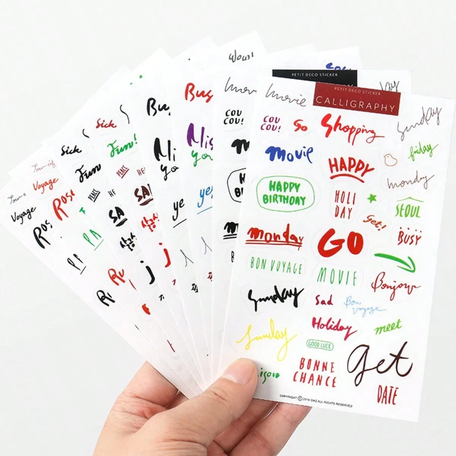 16/8pcs Cartoon Cute English Letter & Popular Phrase PVC Stickers For DIY Scrapbook, Diary Decoration, Transparent Sticker