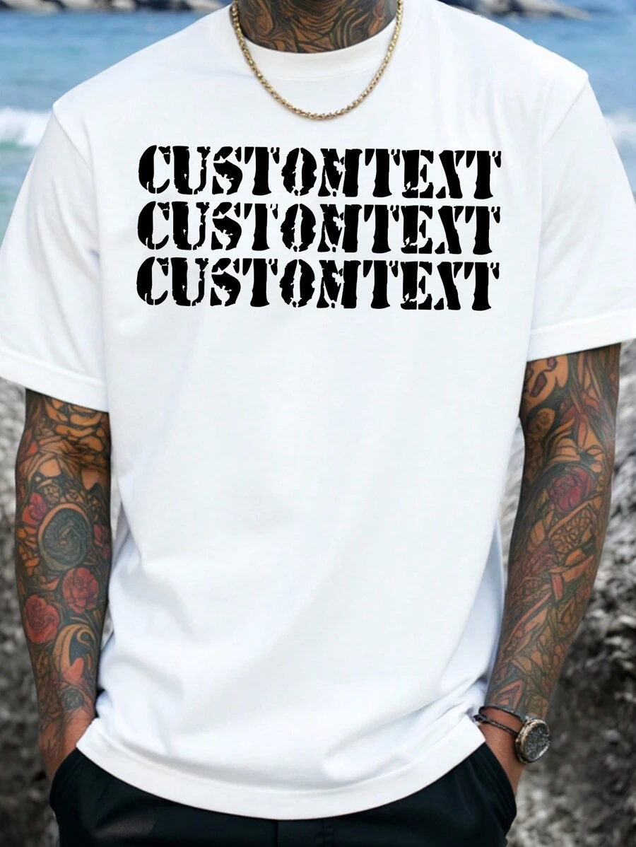 Camiseta personalizada para hombre, sube tu texto/mensaje/cita graciosa/bendición, camiseta blanca, regalo para fiestas, regalo de aniversario, uniforme de trabajo en equipo corporativo, atuendo para festival de música, regalo para él, camiseta de cuello redondo de corte holgado para hombre de manga corta, ropa para fiestas, camiseta blanca para hombre, ropa de primavera y verano