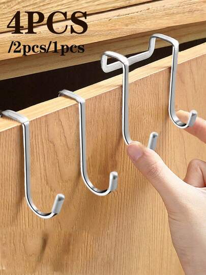 4pcs/2pcs/1pc Stainless Steel Cupboard Hook , Minimalist Punch-Free Over The Cupboard Door Hook For Household,Over The Cupboard Door Drawer Cabinet Hook, 304 Stainless Steel Double S-Shaped Hook Holder Hanger Metal Heavy Duty-Free