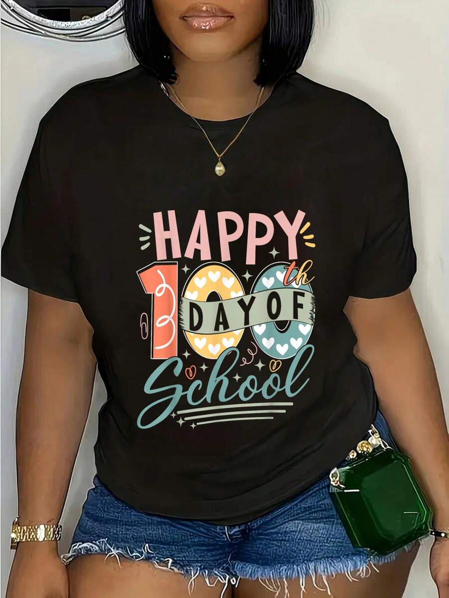 Happy 100th Day Of School 100 Days Of School Teacher Student T-Shirt Casual Short Sleeve Shirt