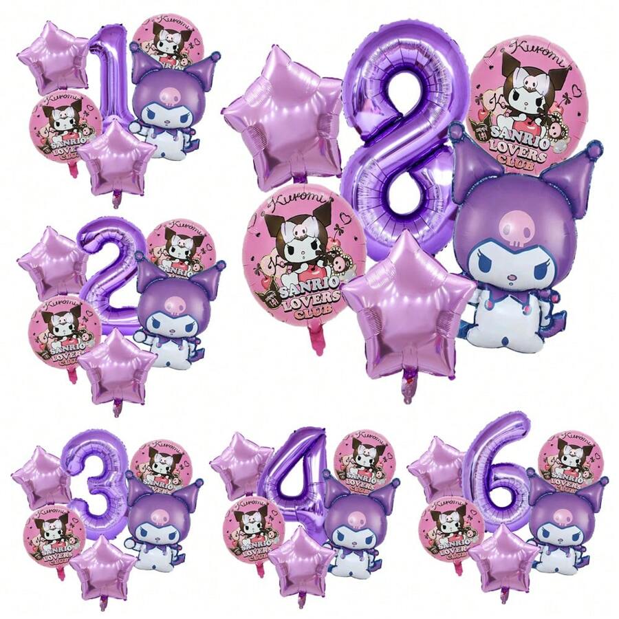 Sanrio 6PCS Sanrio Digital Balloon Kuromi Fashion Creative Digital Aluminum Film Balloon Family Banquet Ambience Dress Up Kuromi Anime Doll Background Decoration Kuromi Party Surprise Theme Wall Decoration Kuromi Holiday Anniversary Scene Setting Parts,Kuromi,Kuromi Birthday,Kurumi
