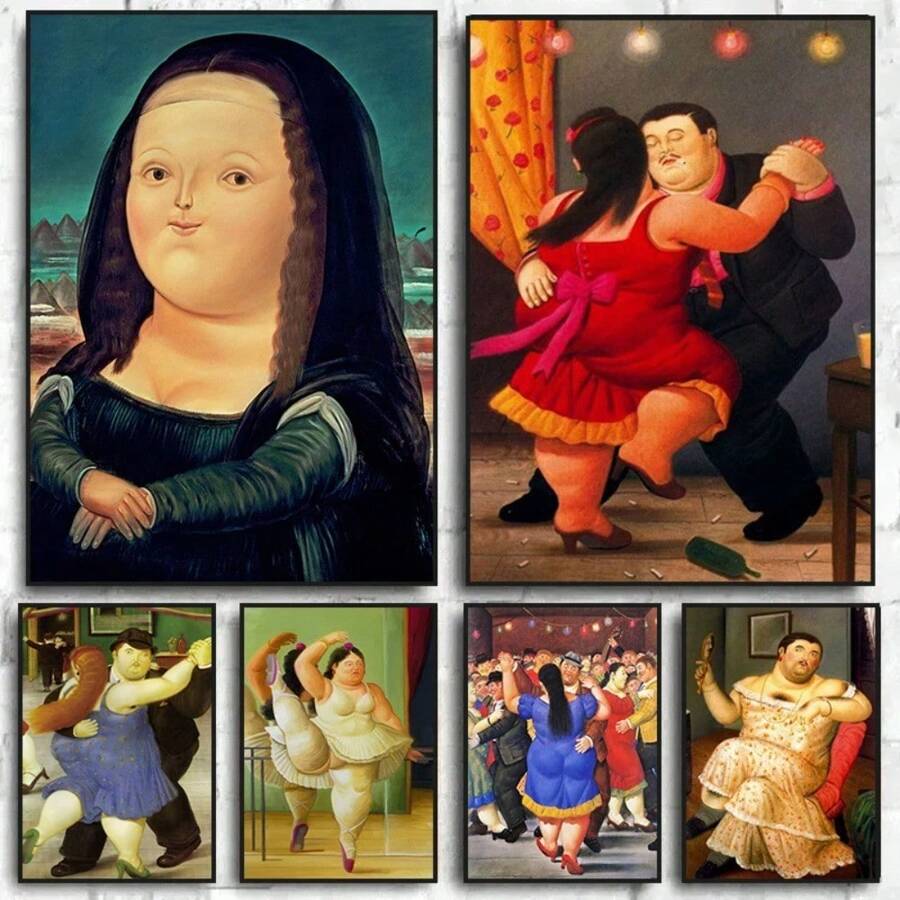 1pc Vintage Fernando Botero Art Dik Persoon Canvas Schilderij Paar Dansende Prints Muurschildering Grappige Figuren Muurkunst Poster Voor Woonkamer Decor Geen Lijst