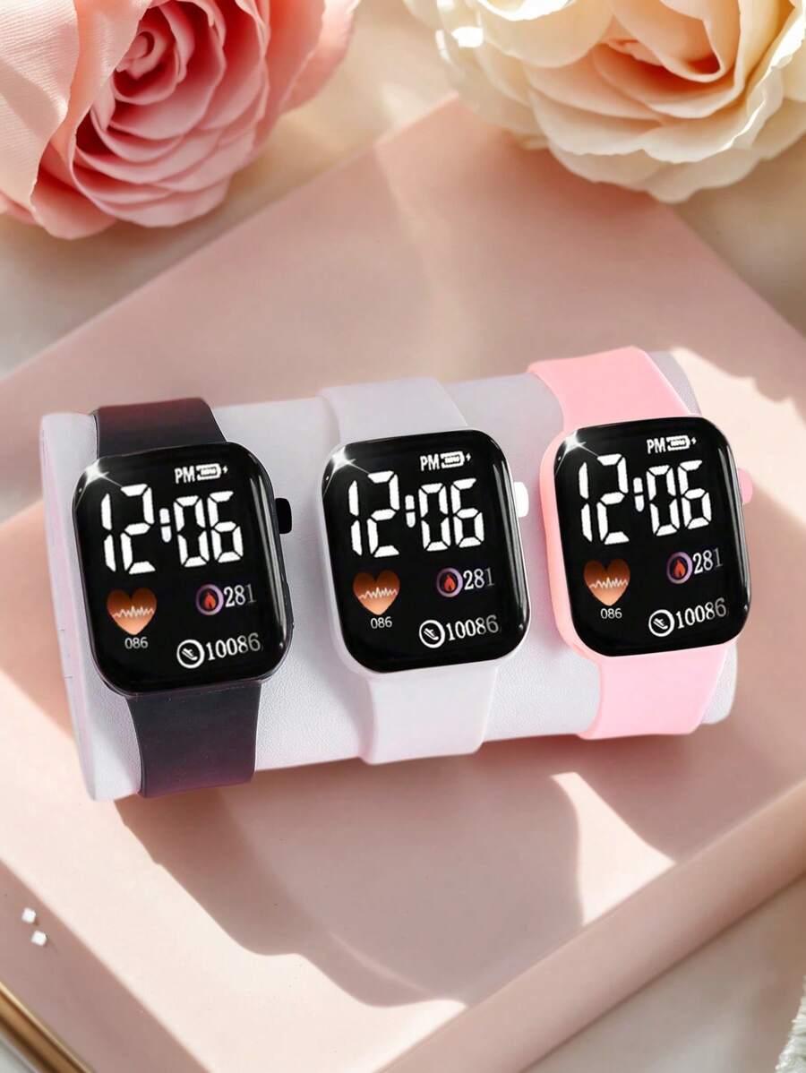 3pcs/Set Stylish And Elegant Digital Watches For Teenagers, Campus Life, Party Holidays, Gifts For Friends, Thanksgiving, Valentine's Day