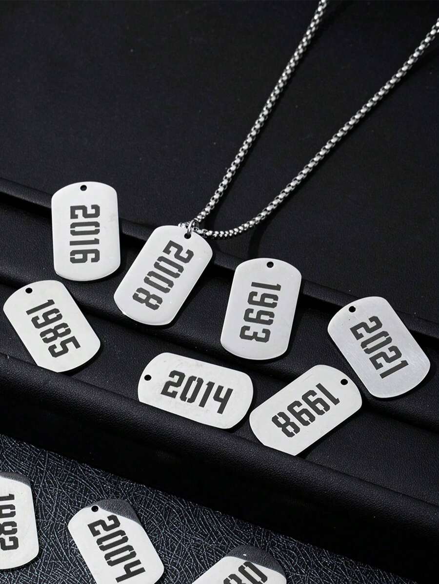 1 Pc Personalized New Stainless Steel Rectangular Nameplate Birth Year Number Necklace For Boys Stainless Steel Age Year Number Necklace Personalized Birthday Gift