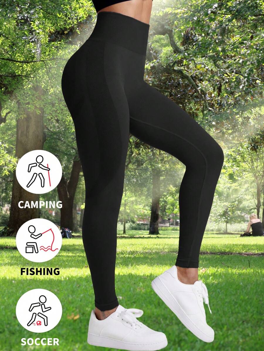 Summer Workout Seamless High Waisted Women's Hip Lifting Outdoor Fitness Leggings, Sports Yoga Leggings, High Elasticity Solid Color