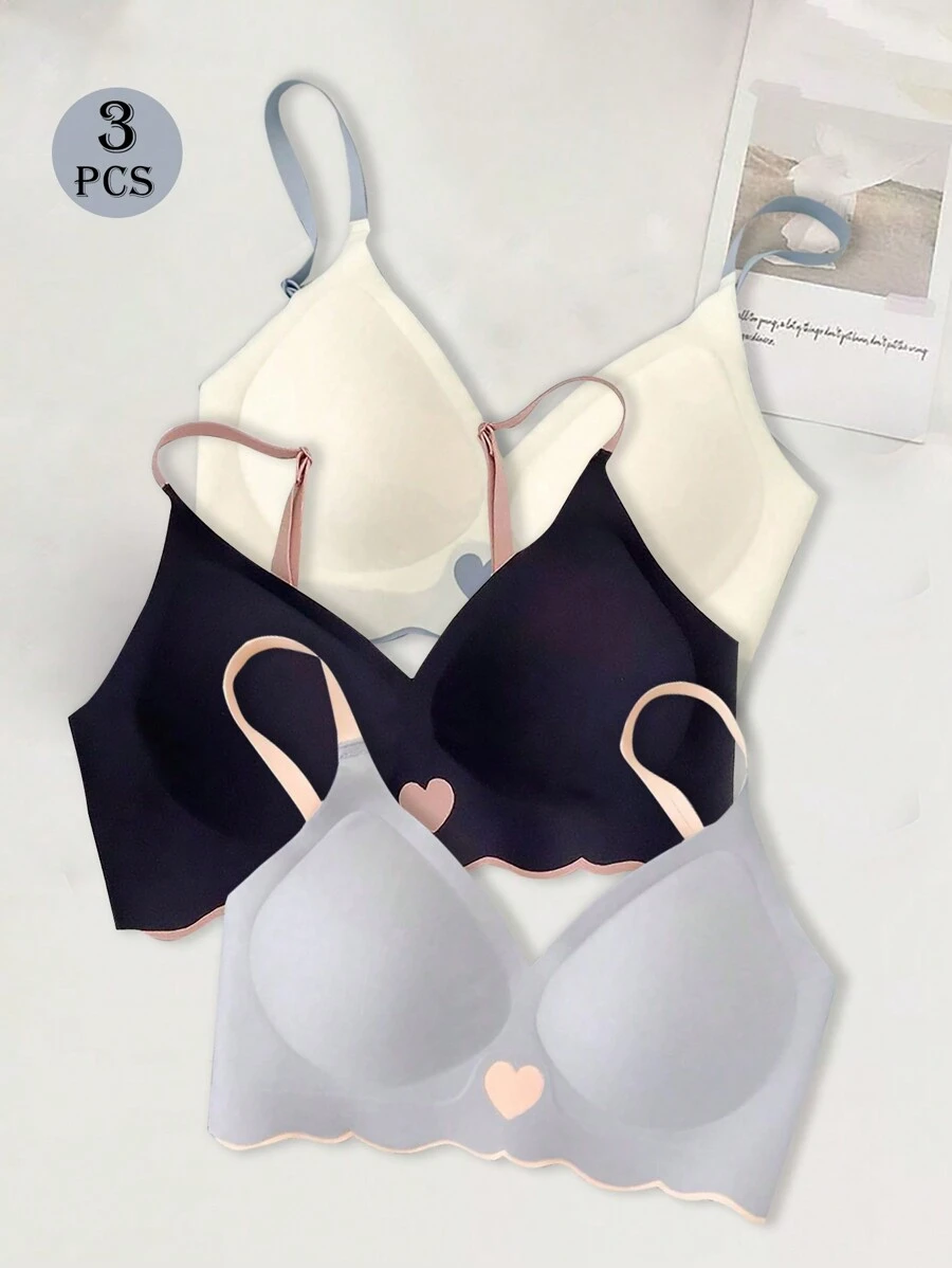 3pcs Crystal Jelly Seamless Wire-Free Sports Bra, Soft Support, Slip Resistant, Gather Up, Lightweight For Women