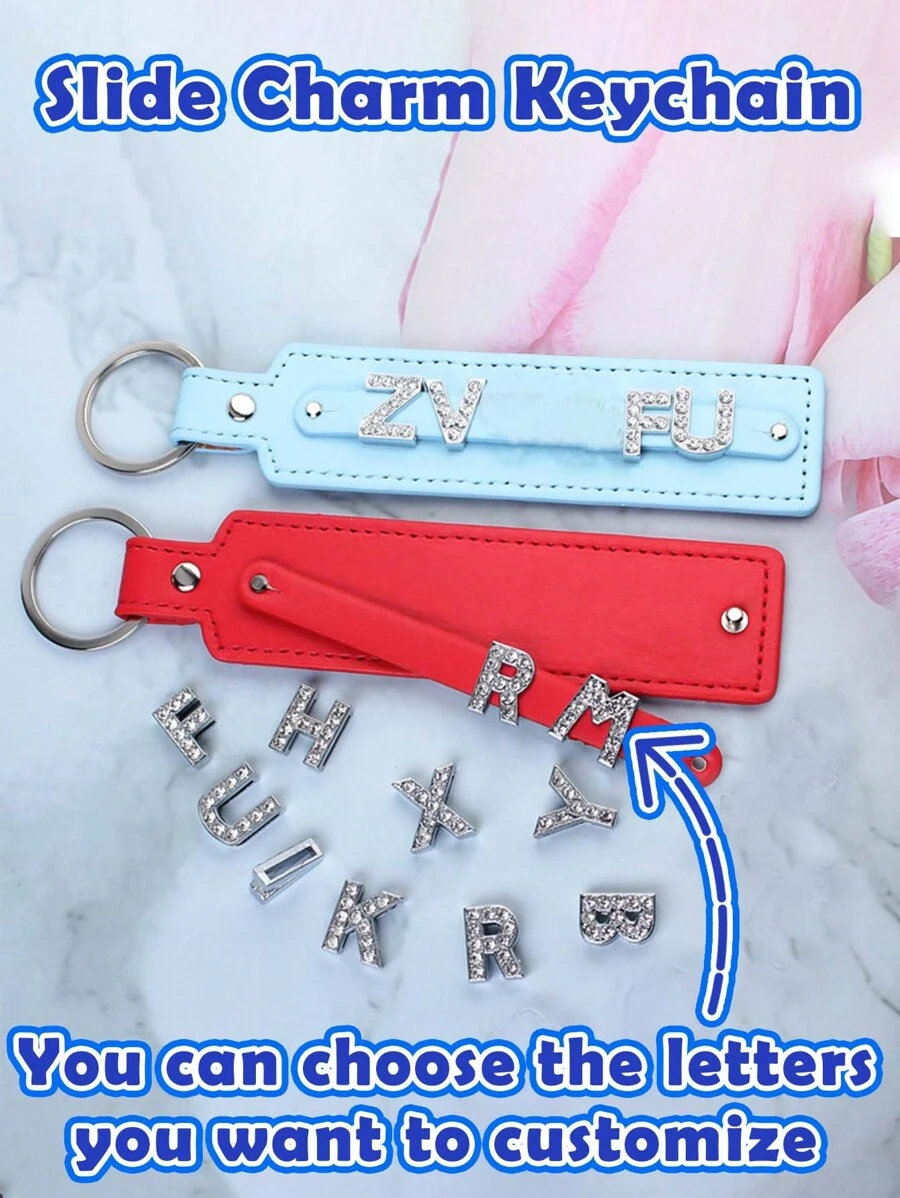 Customized Sliding Charm Keychain, Personalized Keychain, 10mm PU Alloy Keychain, DIY Pendant Phone Decor, Couples Gifts, Valentine's Day Present, Unique Gift