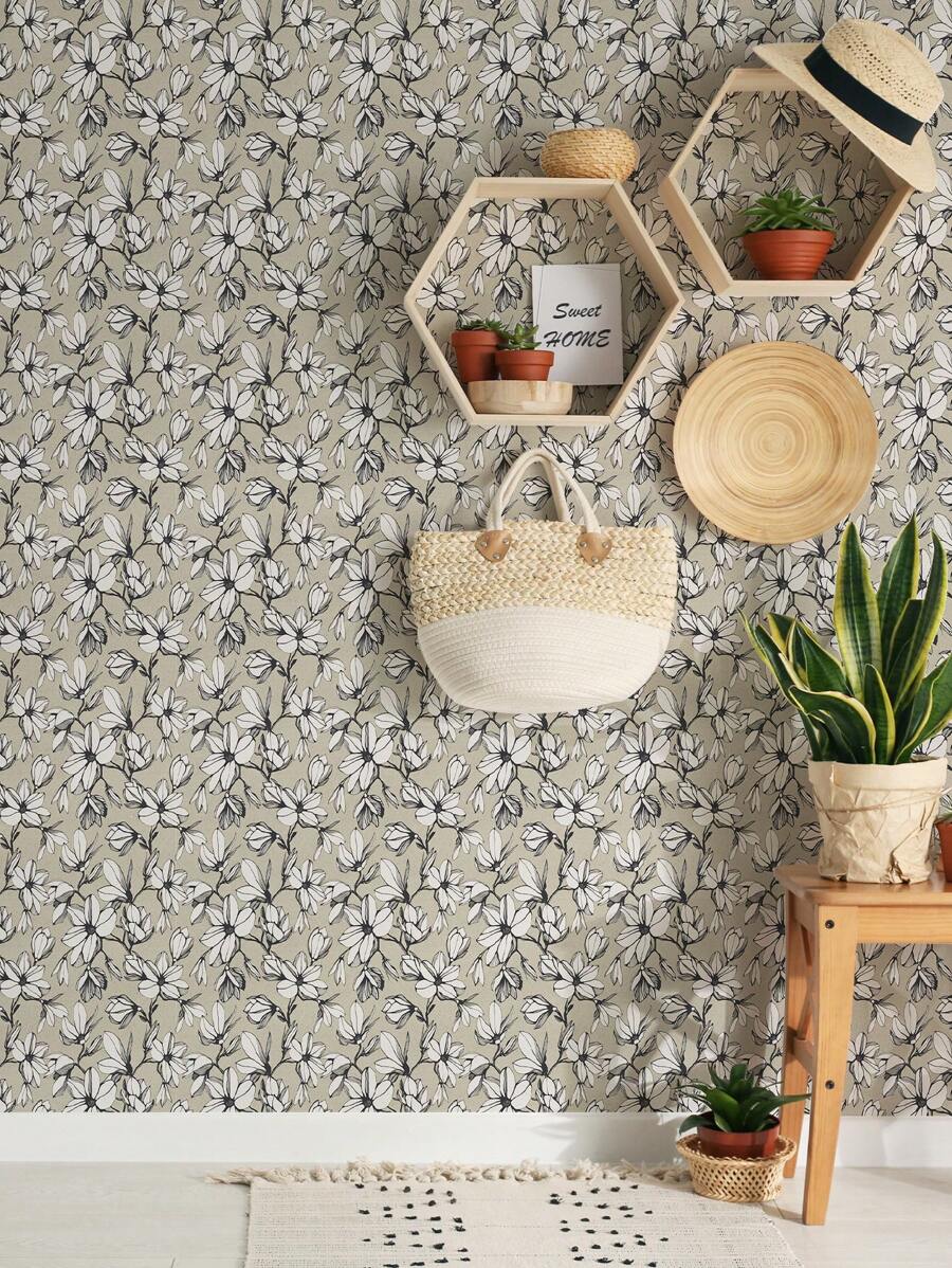 1 pièce Papier peint rétro à motif floral épaissi, autocollant mural amovible imperméable, convient pour la chambre d'enfants, la chambre à coucher, la garderie, la décoration murale du salon, le cabinet, le renouvellement du mobilier