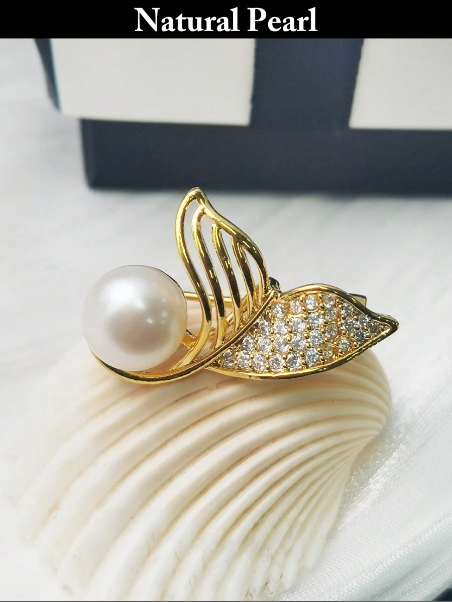 1pc Elegant Cultured Freshwater Pearl Angel Wing Ginkgo Leaf Flower Brooch Pin, Women Western Jewelry Accessory, Gift For Beach, Pride, Birthday, Graduation