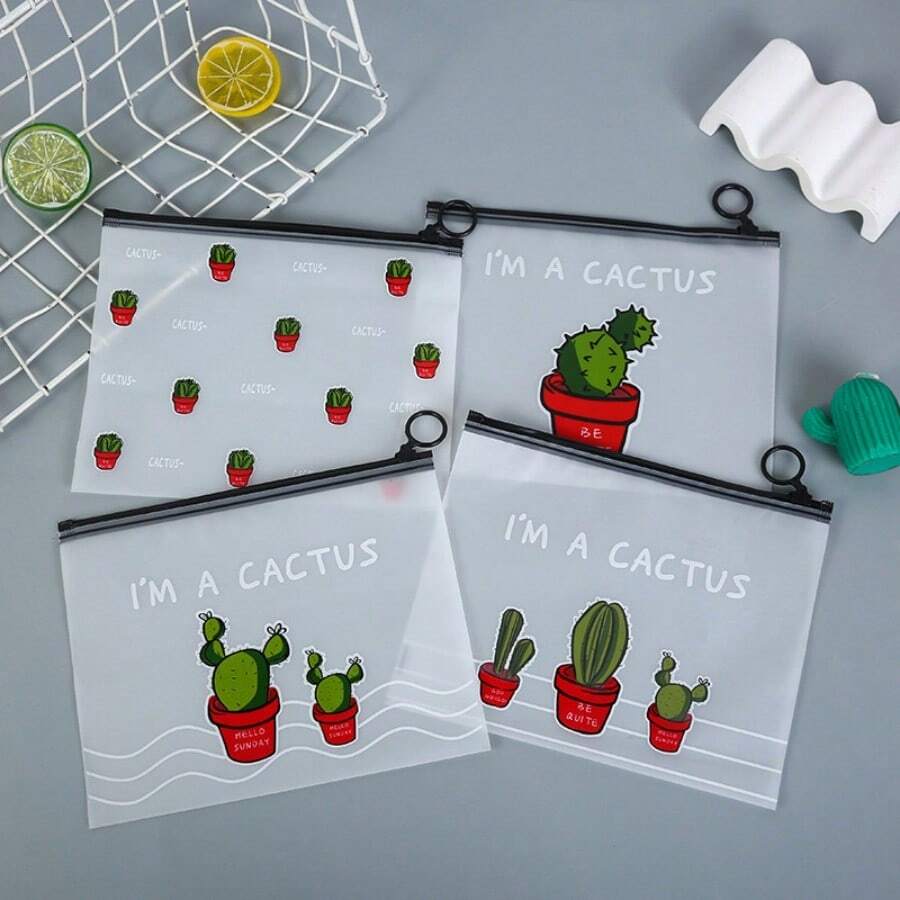 4pcs Random Style Large Capacity Cute Transparent Pencil Bags - Perfect For Students & Office Supplies!