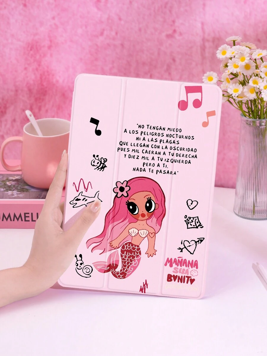Anime 1pc IPad 10.2", IPad Pro 11" 2021/2020/10th Gen, IPad Mini 4/5/6, Galaxy Tab A8 10.5" 2022, Matepad 10.4", Tablet Mermaid Printed Flat Protective Case, With Pencil Slot, Auto Sleep/Wake Function