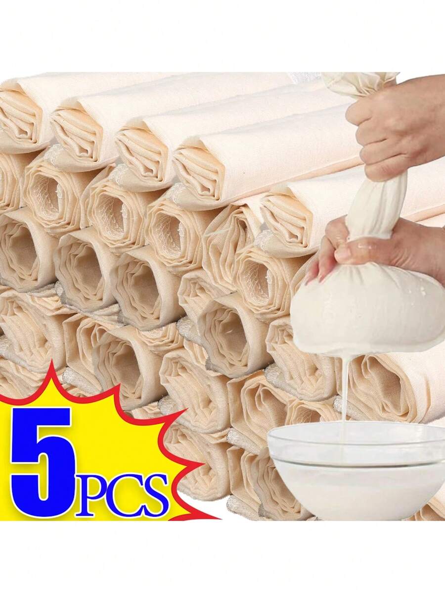 Set de 5 paños de filtro reutilizables de malla de fibra para colar queso, cerveza, tofu, fermentación de alimentos y otras aplicaciones en la cocina