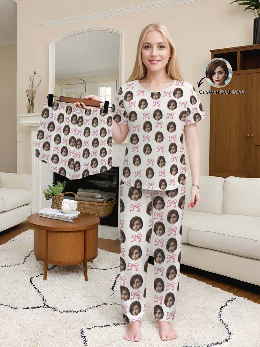 3pcs Comfortable, Smooth, Round Neck Sexy Pajama Set,Colorful,Cute,Adorable,Contracted,Funny,Custom,Unique,Customized,Personalized,Ideal Gifts For Him,Boyfriend,Girlfriend,Family,Friends,Grandparents,Children,Her, Vacation
