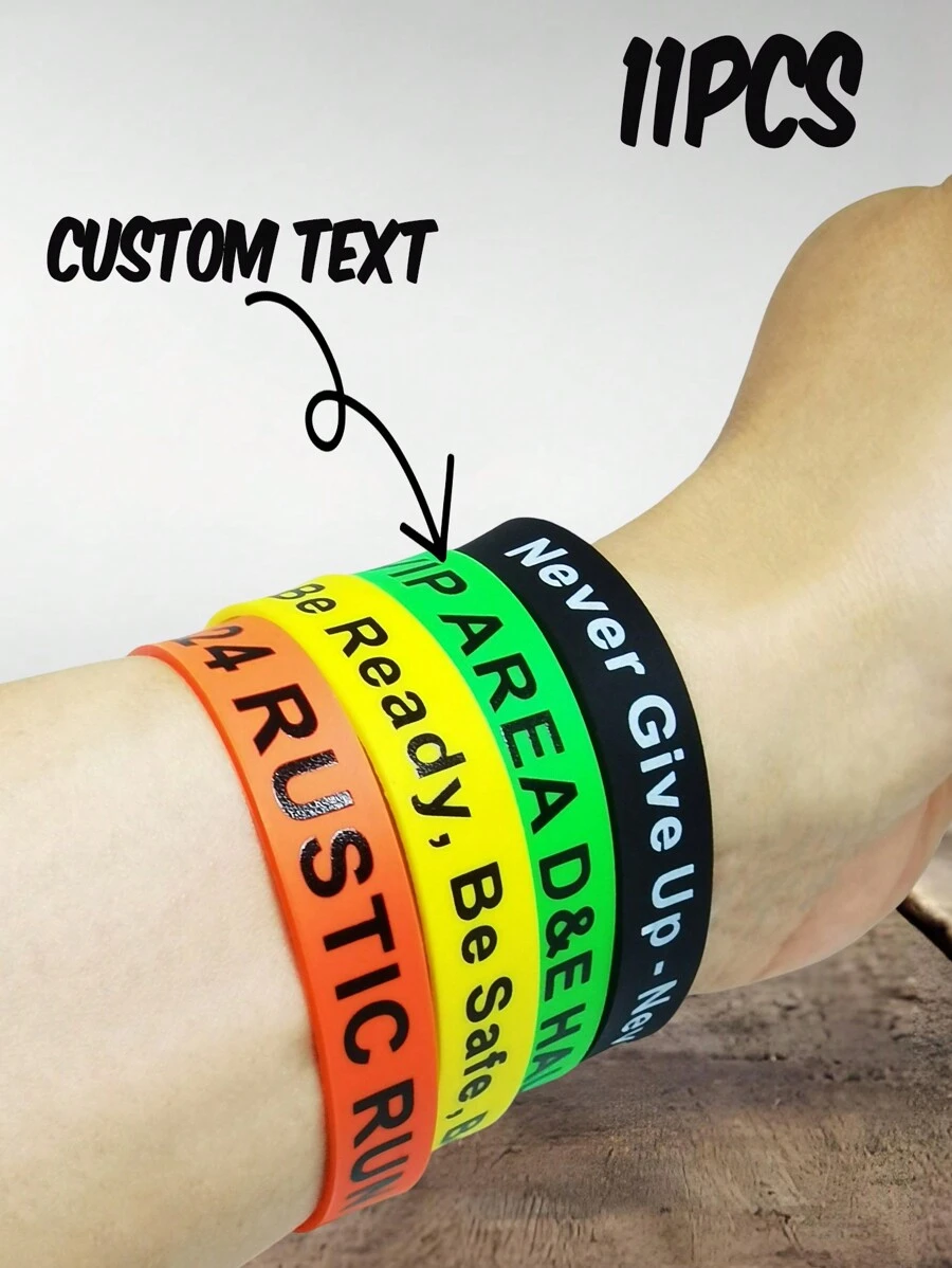 11Pcs Custom Bracelets Adjustable Personalized Wristbands Bulk Customizable For Party Favors, Birthdays, Halloween, Christmas, Wedding, Awareness, Company Events, Motivation, Promotions,Multi-Functional, ,Anti-Mold,Ornamental,Reusable,Exquisite,Stylish,High-Quality,Adorable,Modern,Custom,Unique,Personalized,Ideal Gifts For Him,Ideal Gifts For Her,Her,Boyfriend,Girlfriend,Dad,Mom,Family,Friends,Son,Daughter,Kids,Kitchen,Dining Room,Bedroom,Office,Living Room,Home,Garden,Tea Room,For Anniversaries,For Birthdays,For Housewarming,For Graduation