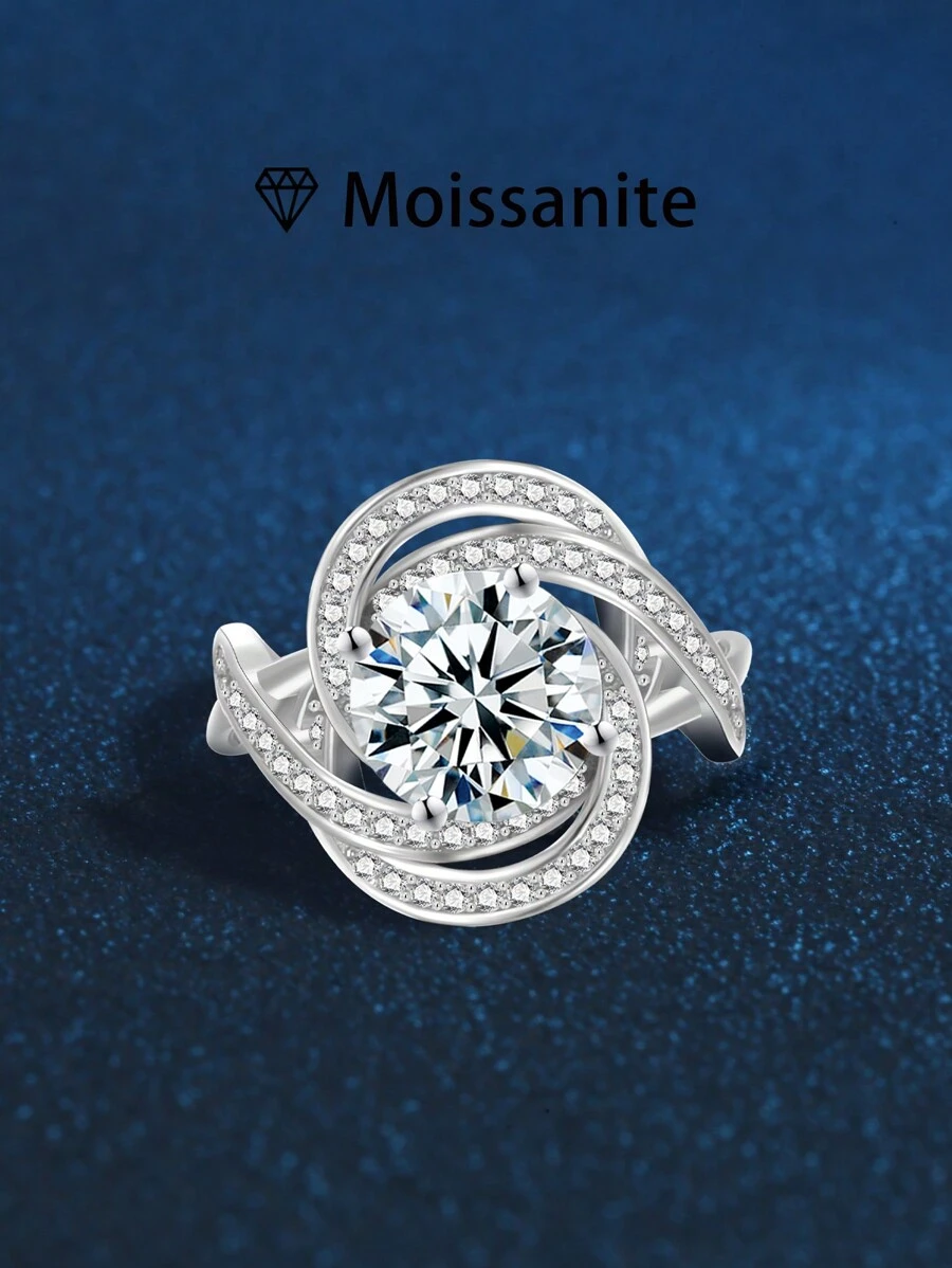 1pc Women's Quality Single Ring, Globe Round Ring For Women, 4g 925 Sterling Silver, 2 Carat Moissanite, Bohemian Palace Style Jewelry, Engagement, Wedding, Anniversary, Valentine's Day Gift, Comes With Moissanite Certificate And Delicate Gift Box