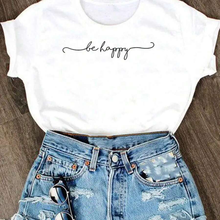 Clothes Women Letter 90s Simple O-Neck New Clothing Fashion Short Sleeve Female Top Tee T-Shirt Summer Cartoon Graphic T Shirt