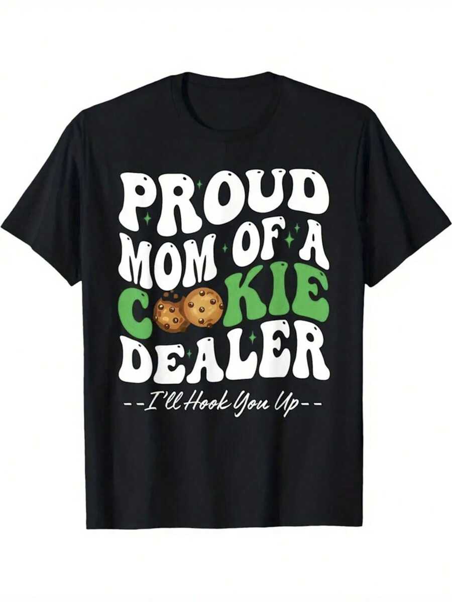 Biscuit Trader Printed T-Shirt, 1 Piece, 100% Cotton, Seasonal Casual Men's T-Shirt, Round Neck Pure Cotton Short Sleeved T-Shirt, Outdoor Sports Holiday Gift