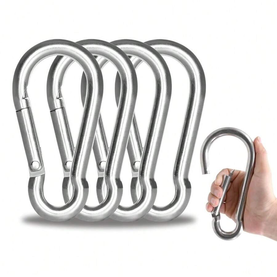 Large Carabiner Clip Hooks, 4pcs 7 Inch Carabiners Heavy Duty, 304 Stainless Steel Spring Snap Hook Fits Camping Hanging Hiking Weight Lifting, Metal Clips For Rope Or Chain