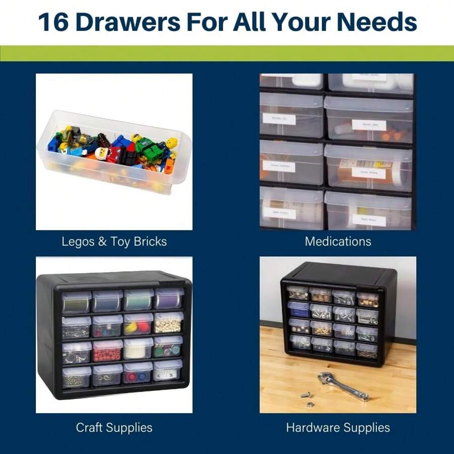 10164 64-Drawer Drawer Storage Cabinet For Garage Organization, Bead Organizer, Storage, Teacher Toolbox, Makeup Organizer, And More, 20-Inch W X 6-Inch D X 16-Inch H, Black