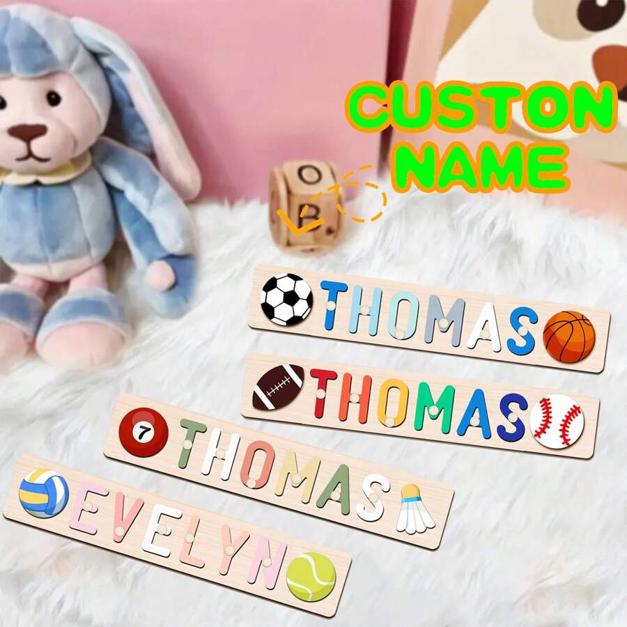 1 PC Customized Name Puzzle, Customize Your Name, Multiple Colors, Can Be Matched With Cute Elements, Wooden Educational Early Learning Toys, Baby Christening Anniversary Gift