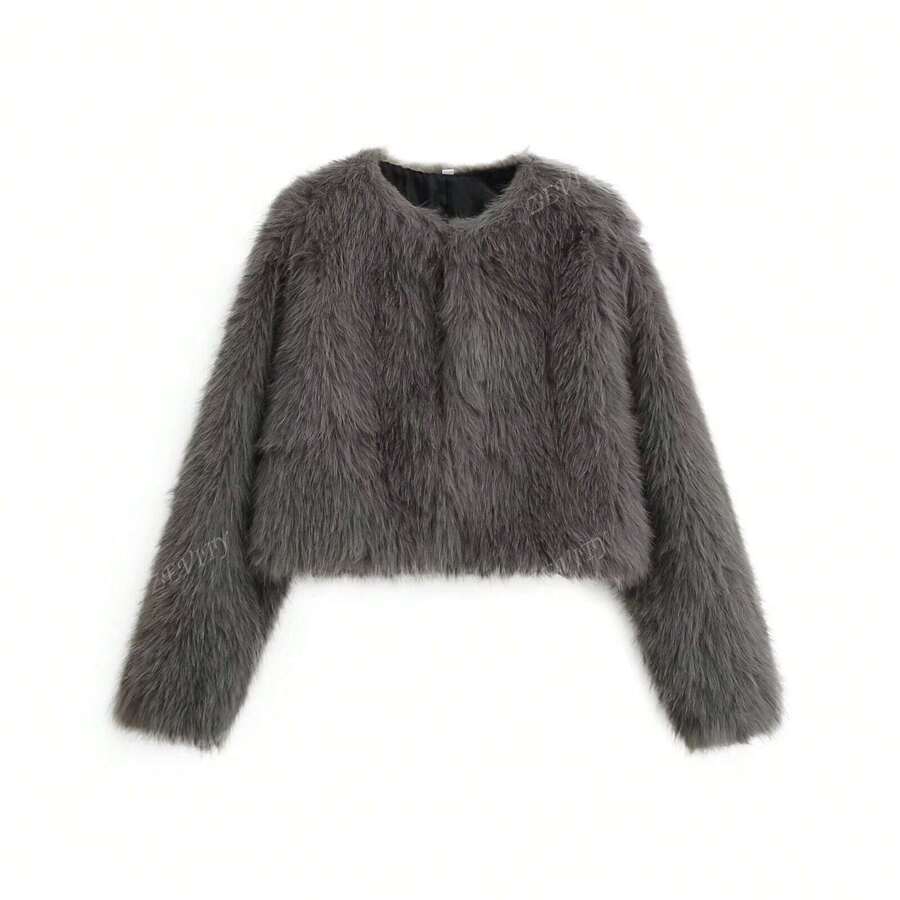 Women's Solid Color Long Sleeve Casual Fashionable Faux Fur