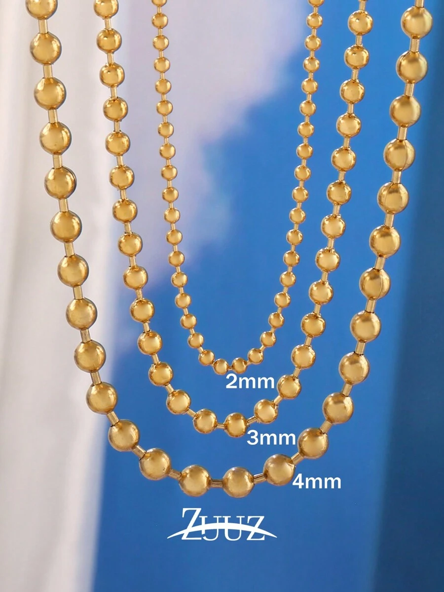1 pièce Collier à chaîne de perles en acier inoxydable de 2 mm, 3 mm, 4 mm pour femmes et hommes. Colliers à perles rondes. Ras-de-cou pour femmes. Cadeau pour meilleurs amis