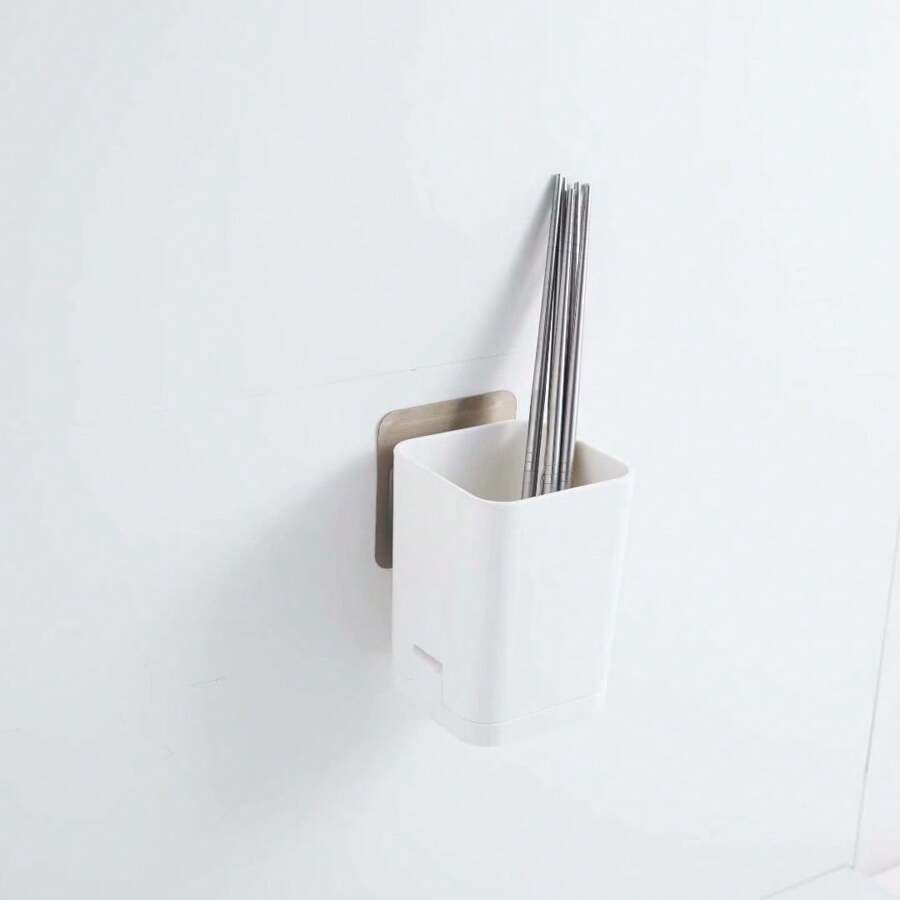 Caja de almacenamiento cuadrada montada en la pared, organizador de maquillaje de plástico con adhesivo para colgar, contenedor para baño, cocina y almacenamiento adherible