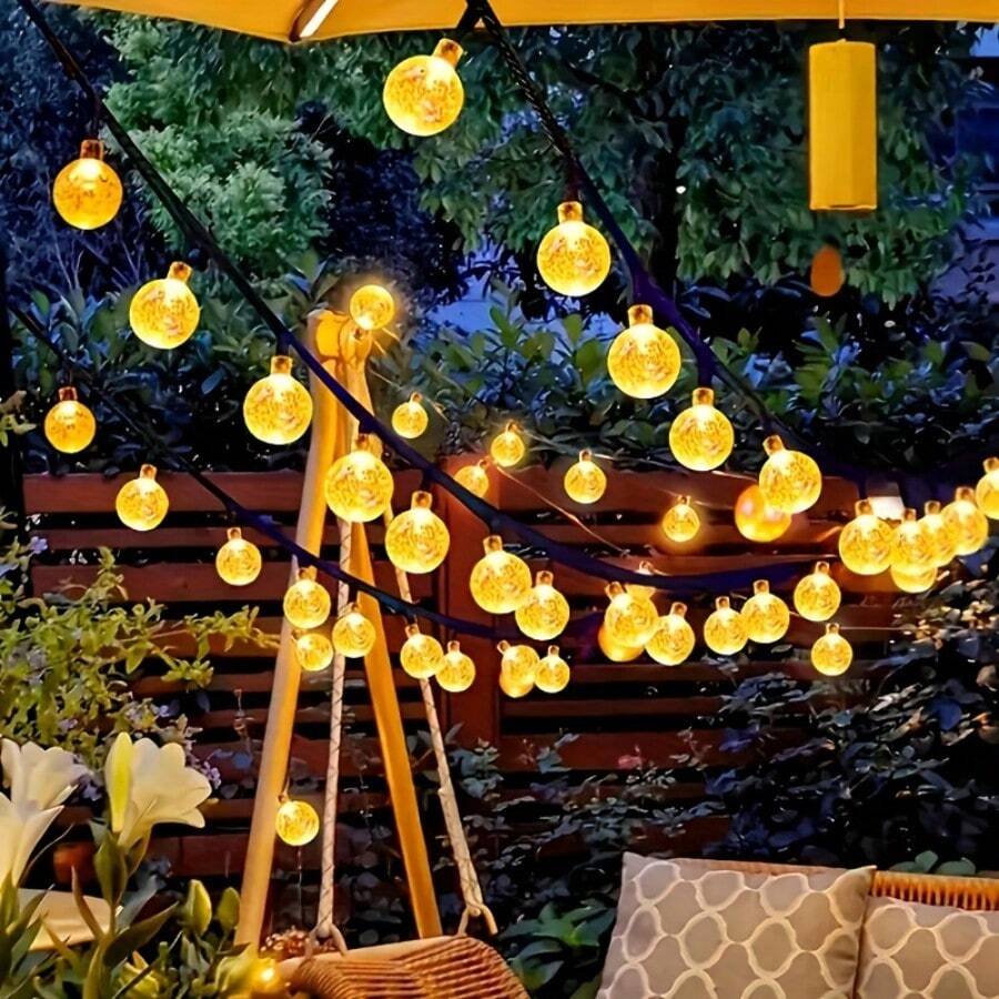 3M20Lights Outdoor Camping Crystal Ball Light IP65 Waterproof Solar Holiday Light Bulb Ball Light Thanksgiving Christmas Halloween Ramadan Decorative Light Outdoor Garden Decoration