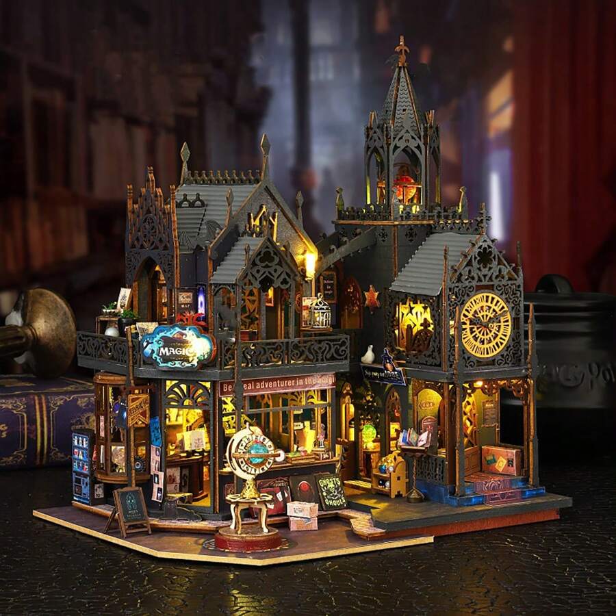 Jeu de construction du château de Poudlard - Puzzle 3D, maison de poupée miniature DIY, décoration de chambre, artisanat en bois, cadeau d'anniversaire