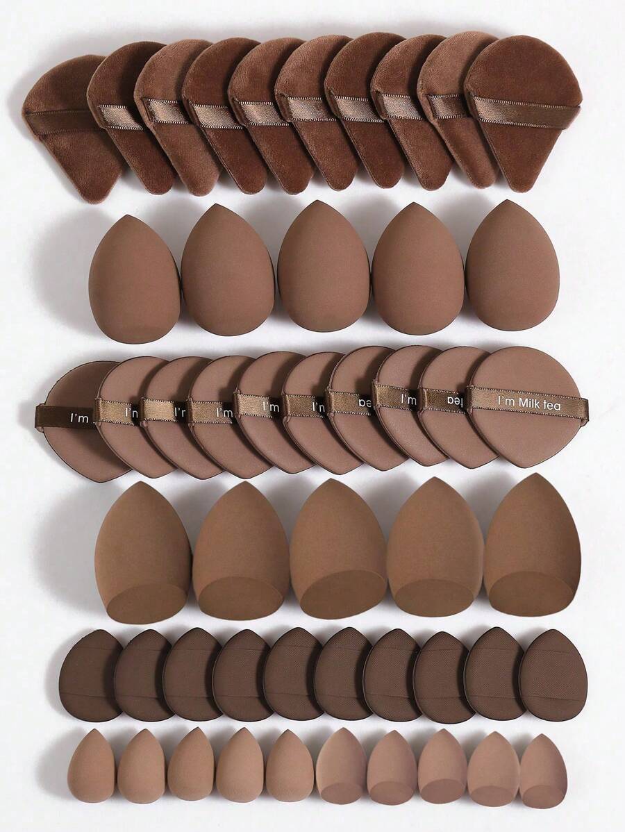 50/40/30/20/10/5pcs Makeup Kit, Including: 10 Pieces Of Liquid Makeup Sponge+10 Pieces Of Mini Liquid Makeup Sponge+10 Pieces Of Triangular Powder Puff For Loose Powder And Makeup Set+10 Pieces Of Air Cushion Powder Puff For Facial Makeup+10 Pieces Of Mini Air Cushion Powder Puff For Facial Concealer Makeup Cream And Foundation Cream Mixed Beauty Sponge