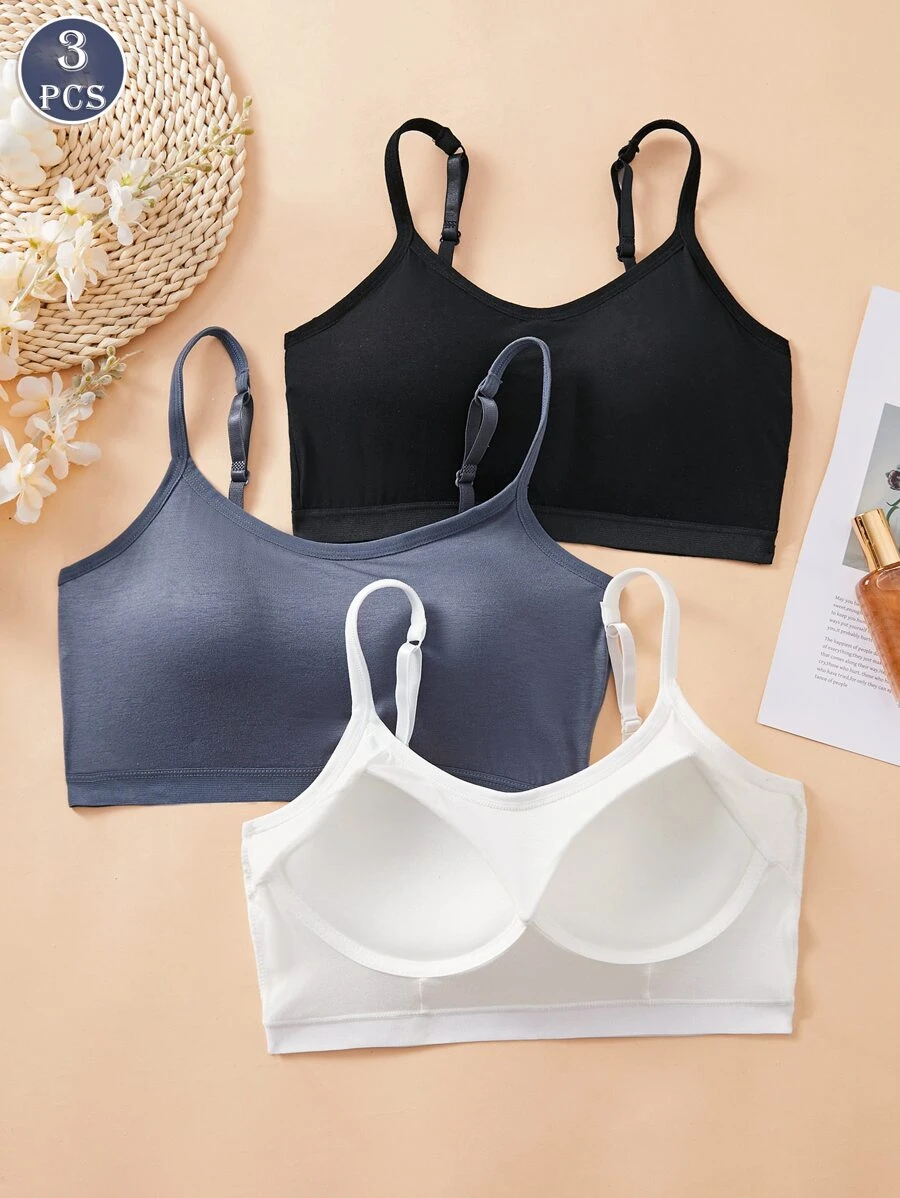 3PCS Women's Solid Color One-Piece Adjustable Shoulder Strap Is Comfortable, And There Is No Steel Ring With Its Own Chest Pad, Tube Top Underwear, Sports Sleep Bra Vest Underwear.