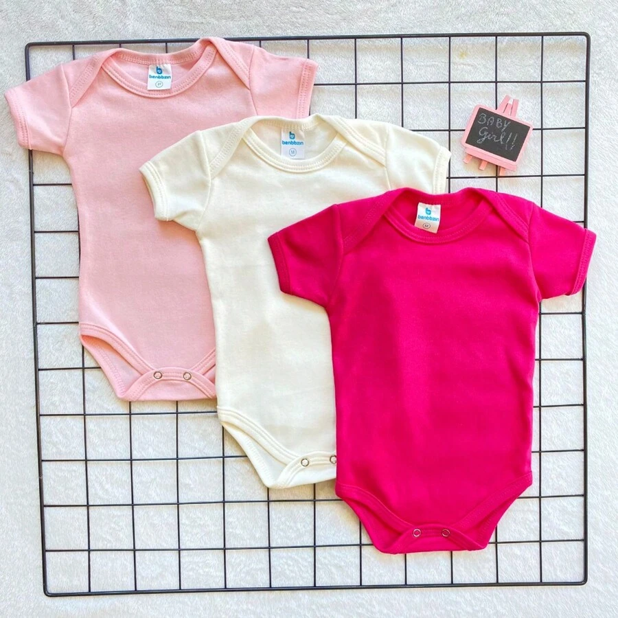 Kit com 3 Body Liso Bebê Menina 100% Algodão.