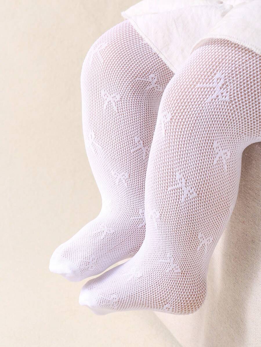 1-Piece White Bowknot Cool Summer Jumpsuit Stockings For Baby Girls. Ideal For Girls' Birthday Parties. Suitable For Baby Girls Aged 0 - 3.