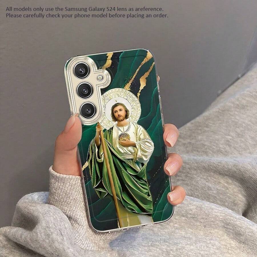 Gradient Jesus Phone Case, Suitable For Galaxy A02, A03S, A04, A05S, A06, A13, A14, A15, A16 5G, A21S, A22, A23, A24, A25, A32, A34, A35, A50, A52, A53, A54, A55, A73, S21 Ultra, S22 Plus, S23+, S24 FE. Cartoon Transparent Anti-Fall Full Cover TPU Mobile Phone Case, Simple Fashion Shockproof Soft Shell Protective Case, Creative Design